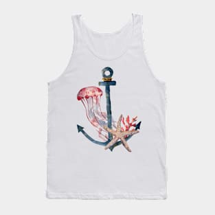 Underwater Anchor with Starfish and Jellyfish Tank Top